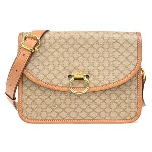 CELINE Logo Macadam Pattern Shoulder Bag PVC Leather Beige Italy 83MA283